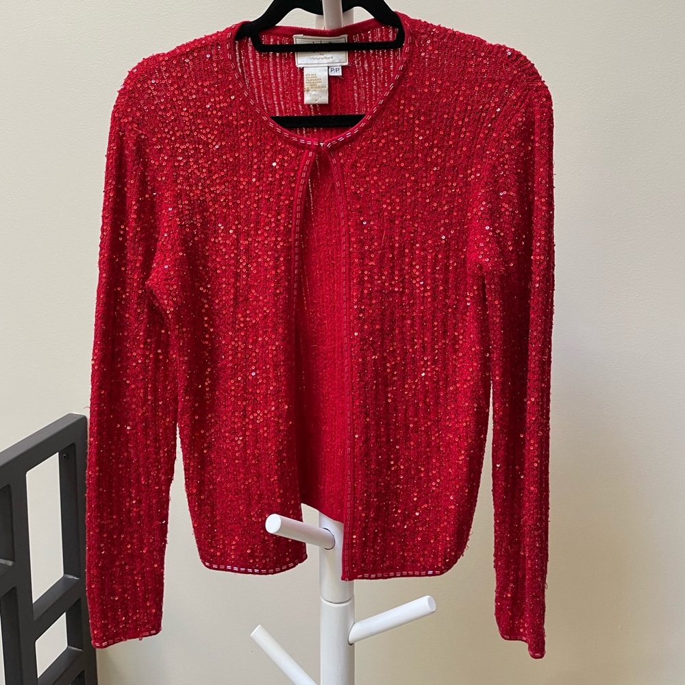 Red Crocheted and Sequined Jacket